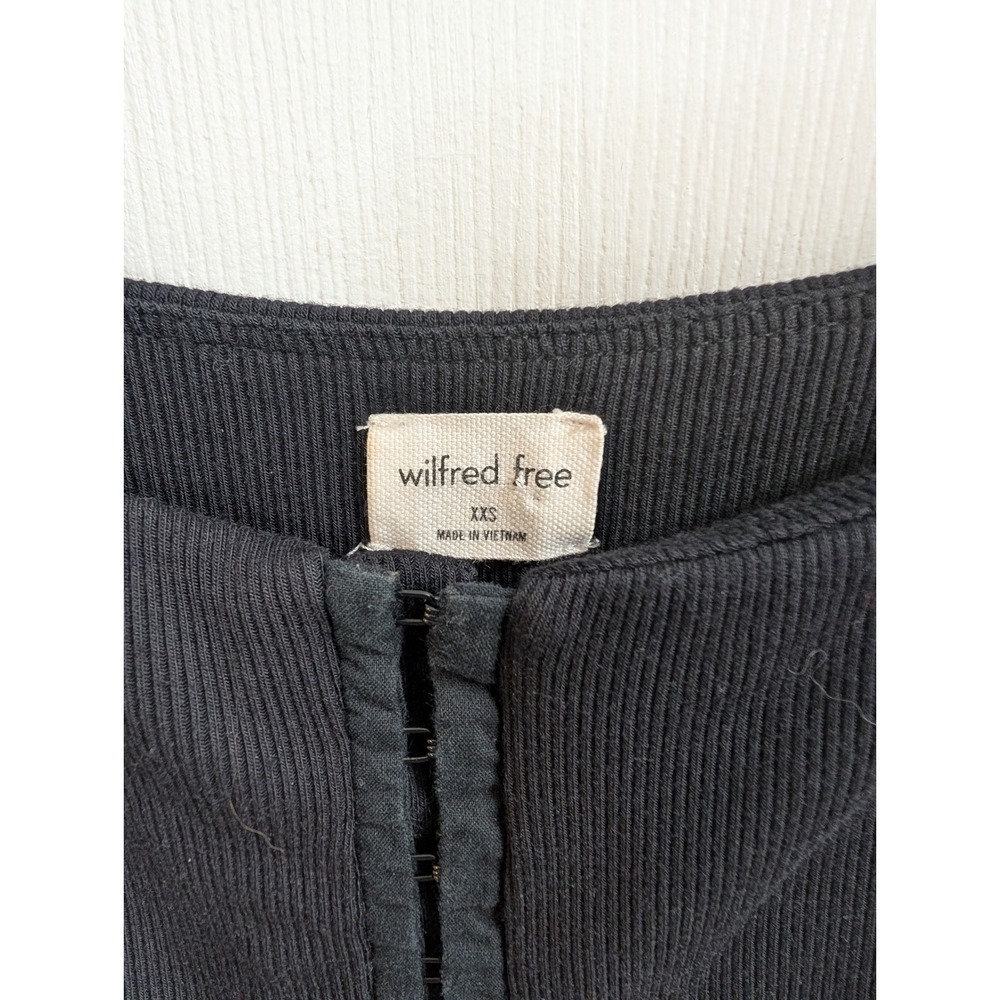 Wilfred Free Fortune Mini Dress Black Ribbed Hook & Eye Bodycon - Size XXS - Picture 5 of 5